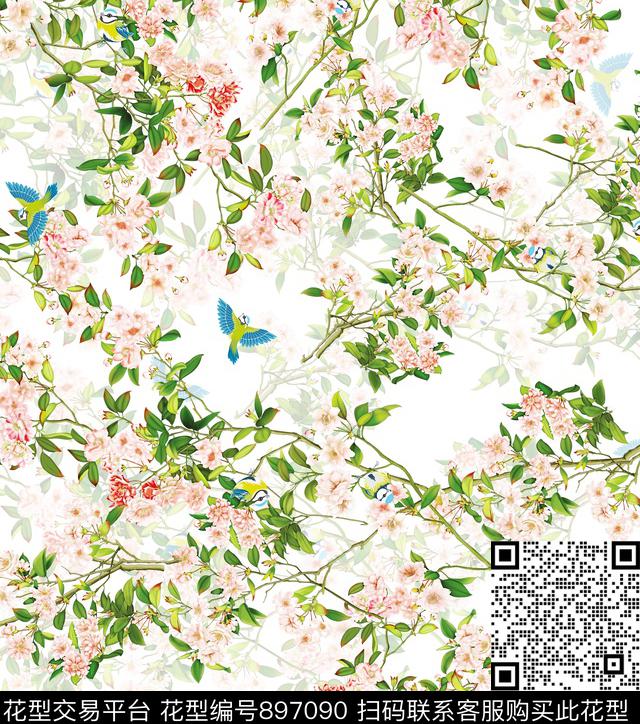 花卉中国风小碎花数码印花华亿平台下载（图片编号: 897090） - 瓦栏（Walan）