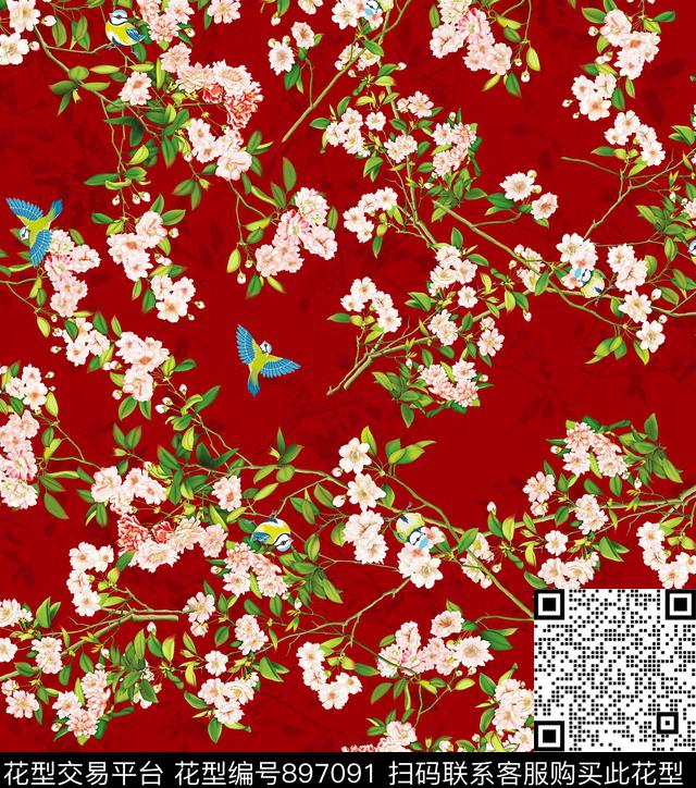 花卉中国风小碎花数码印花华亿平台下载（图片编号: 897091） - 瓦栏（Walan）