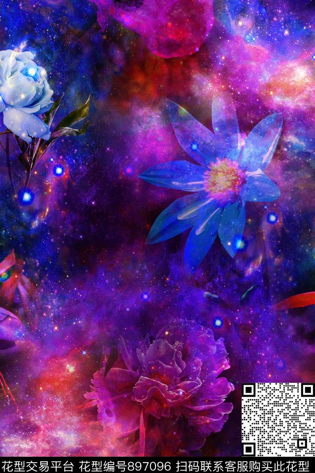 混合拼接大花星空数码印花华亿平台下载（图片编号: 897096） - 瓦栏（Walan）