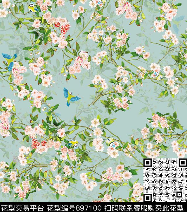 花卉中国风小碎花数码印花华亿平台下载（图片编号: 897100） - 瓦栏（Walan）