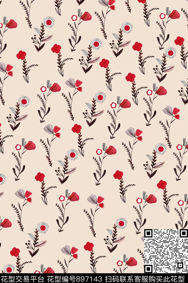 花卉线条花卉小碎花传统印花华亿平台下载（图片编号: 897143） - 瓦栏（Walan）