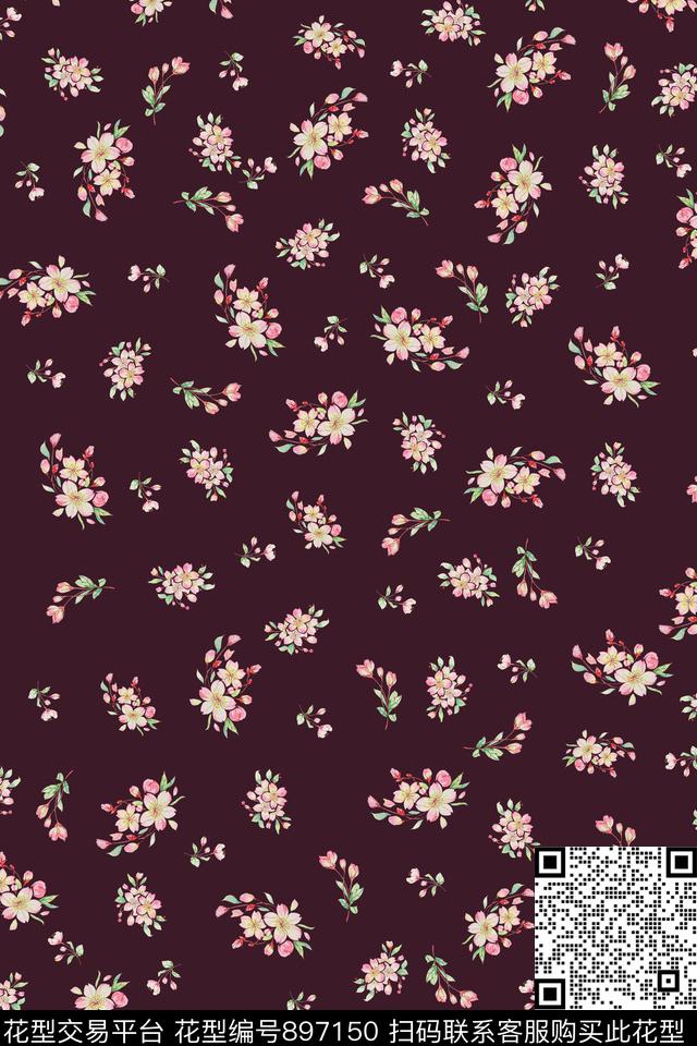 小碎花水彩花卉花簇数码印花华亿平台下载（图片编号: 897150） - 瓦栏（Walan）