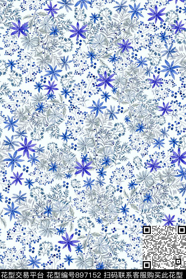 树枝小碎花星星花数码印花华亿平台下载（图片编号: 897152） - 瓦栏（Walan）