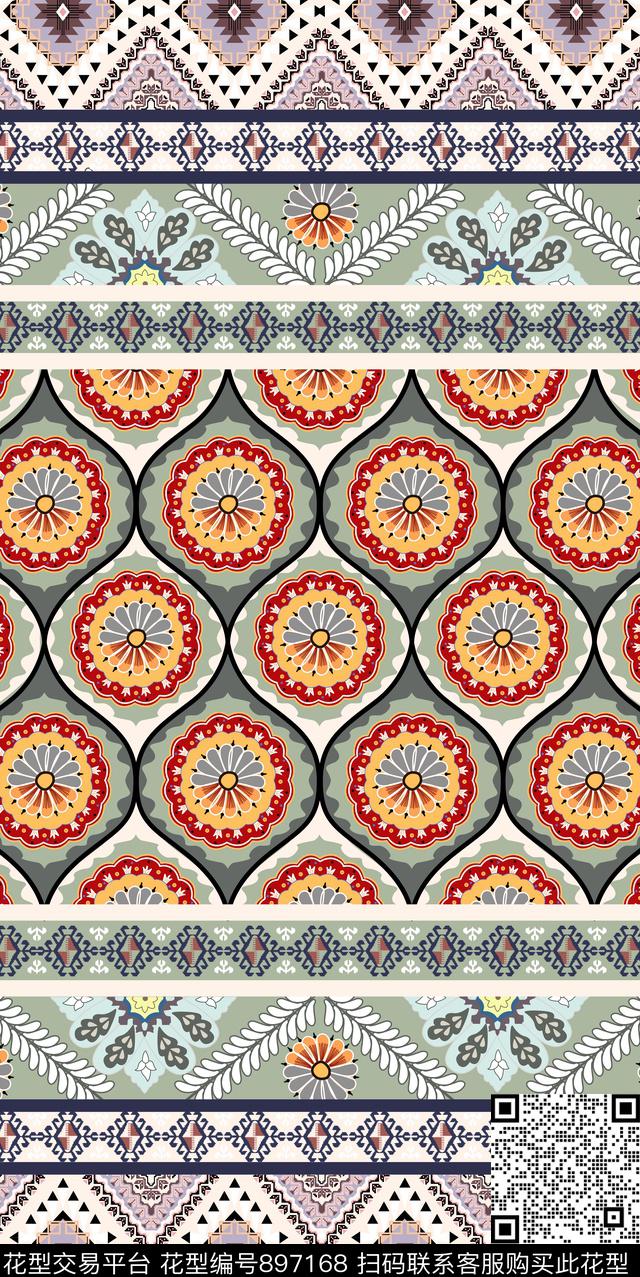 简约民族风民族花卉传统印花华亿平台下载（图片编号: 897168） - 瓦栏（Walan）