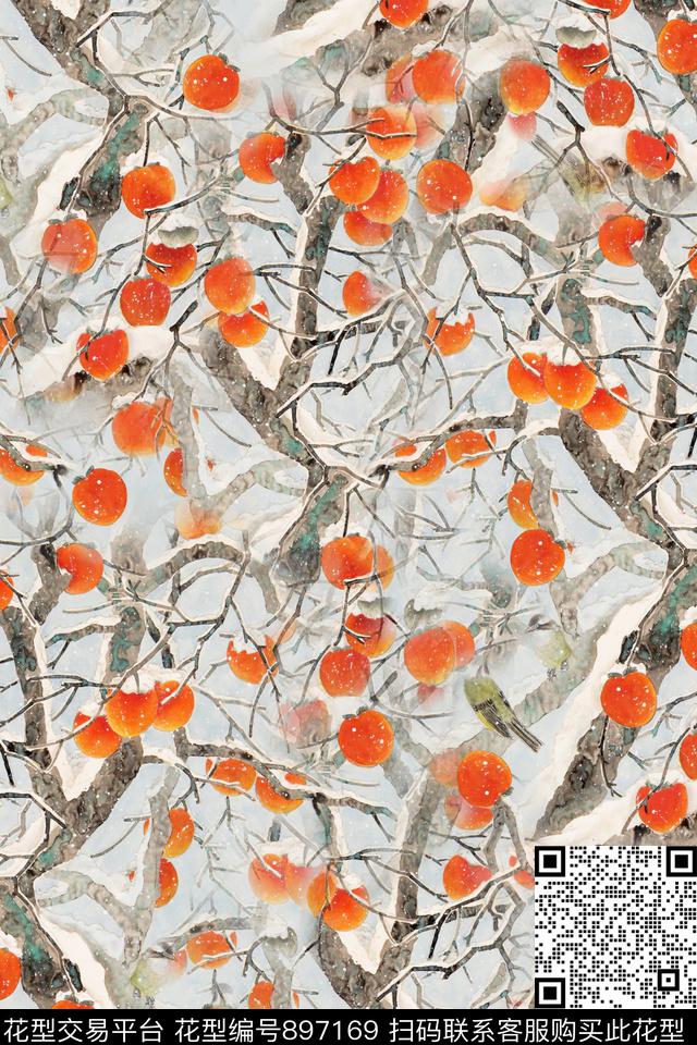 趣味中国风水果数码印花华亿平台下载（图片编号: 897169） - 瓦栏（Walan）