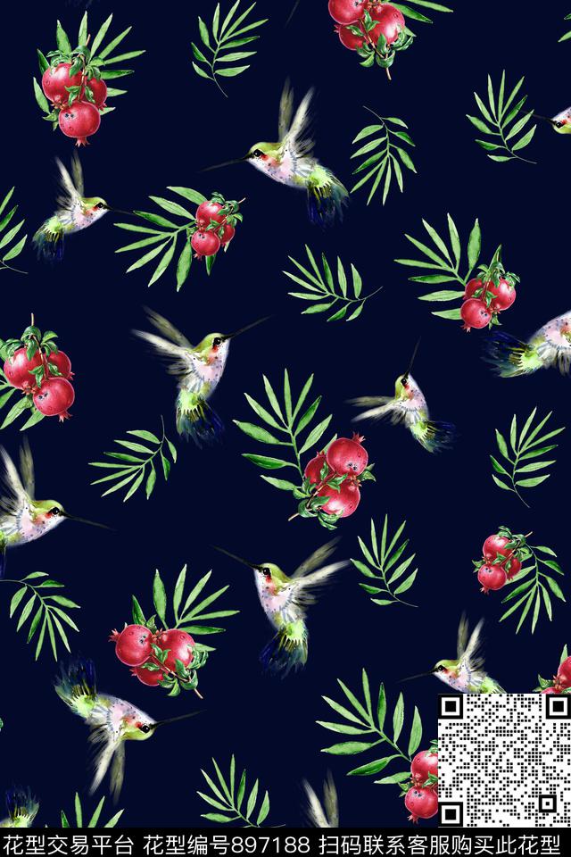 热带石榴鸟数码印花华亿平台下载（图片编号: 897188） - 瓦栏（Walan）