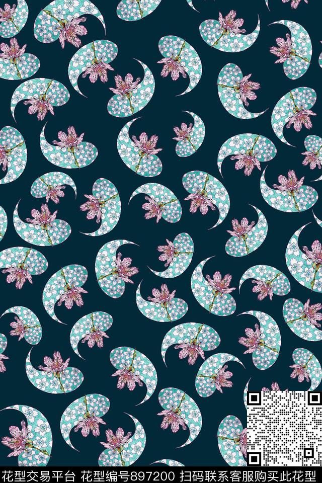 花卉小碎花水滴外形传统印花华亿平台下载（图片编号: 897200） - 瓦栏（Walan）