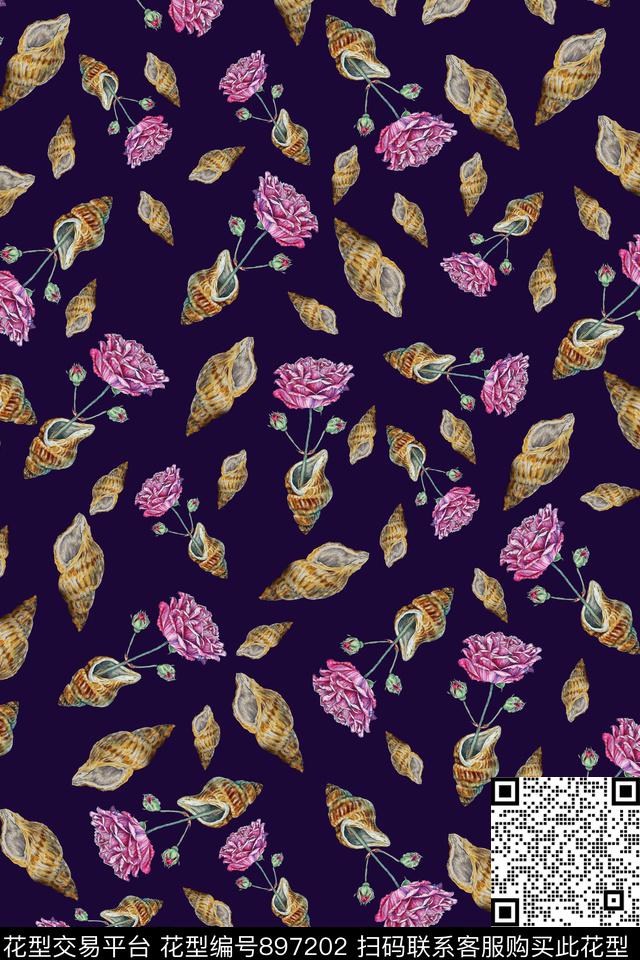 贝壳花卉趣味传统印花华亿平台下载（图片编号: 897202） - 瓦栏（Walan）