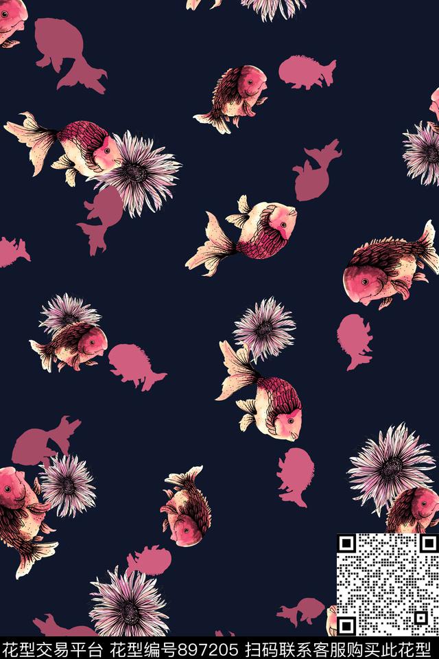 手绘花卉线条花卉趣味数码印花华亿平台下载（图片编号: 897205） - 瓦栏（Walan）