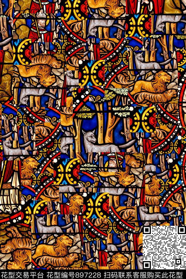 狮子教堂风几何传统印花华亿平台下载（图片编号: 897228） - 瓦栏（Walan）