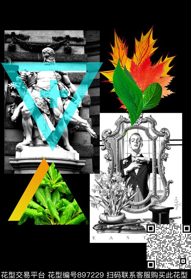 植物雕塑几何男装数码印花华亿平台下载（图片编号: 897229） - 瓦栏（Walan）