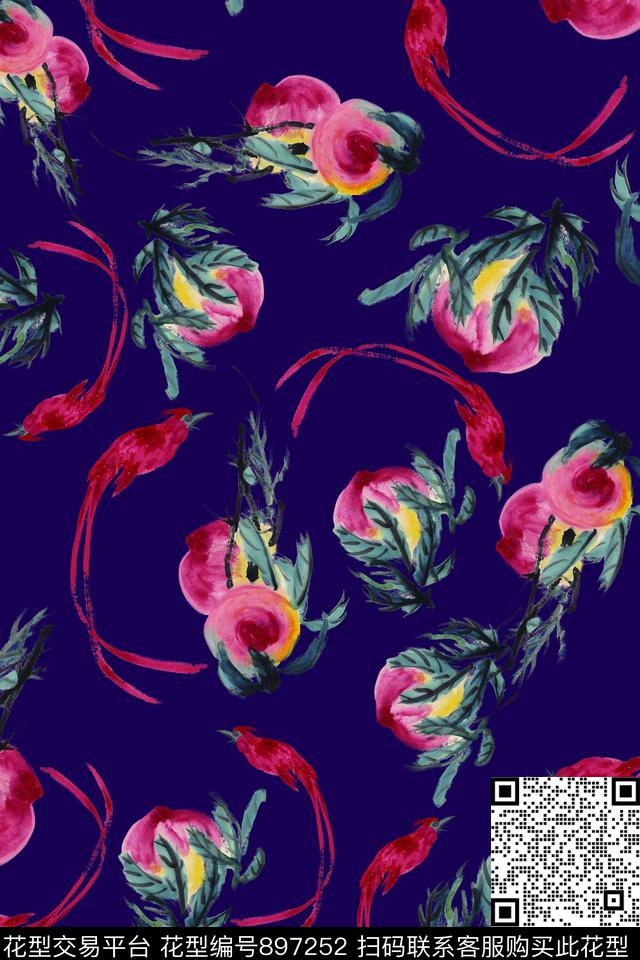 鸟趣味中国风数码印花华亿平台下载（图片编号: 897252） - 瓦栏（Walan）