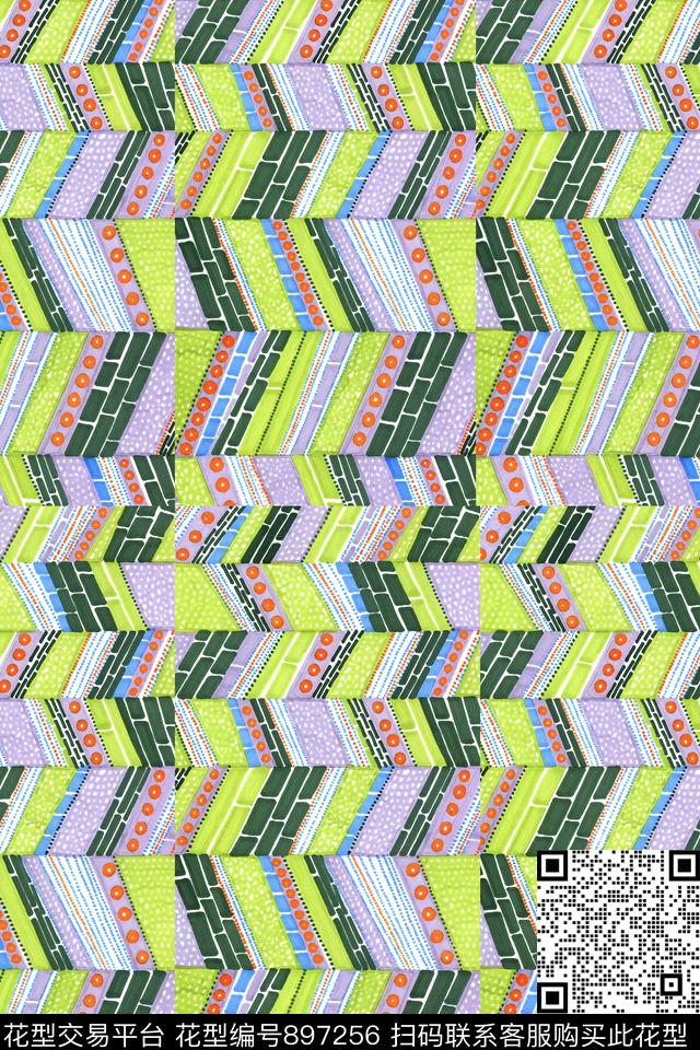 线条花卉条纹几何传统印花华亿平台下载（图片编号: 897256） - 瓦栏（Walan）