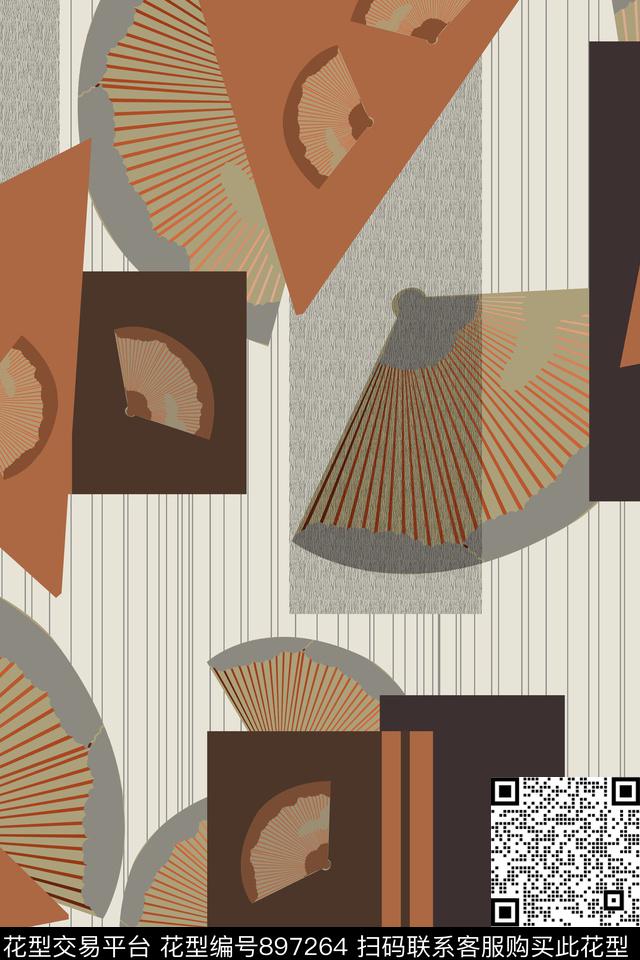 线条花卉条纹几何传统印花华亿平台下载（图片编号: 897264） - 瓦栏（Walan）