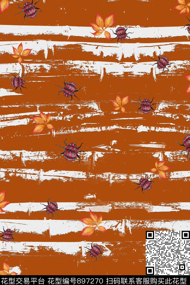 昆虫枫叶抽象花卉传统印花华亿平台下载（图片编号: 897270） - 瓦栏（Walan）
