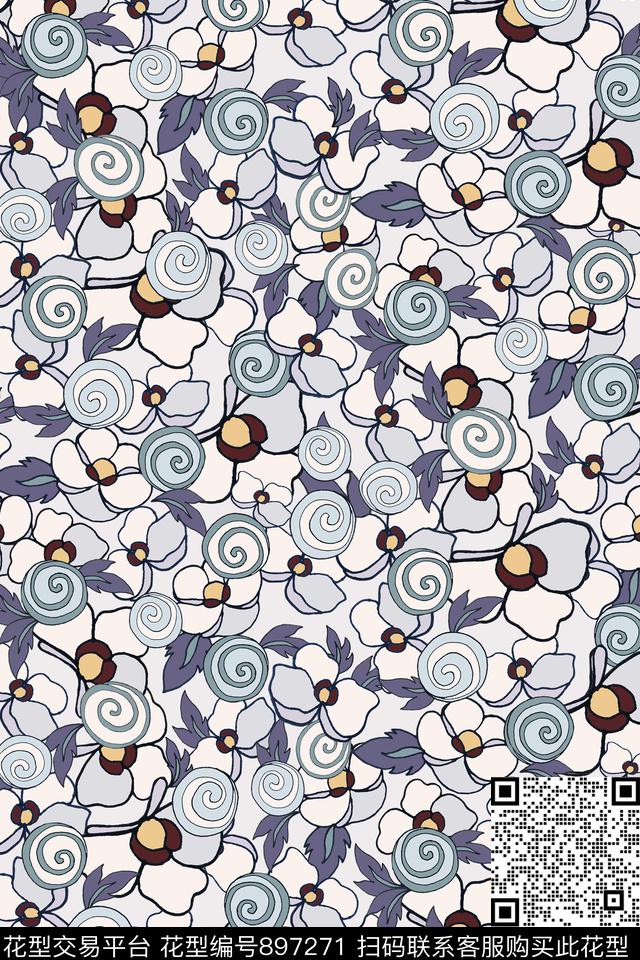 几何花卉几何花卉传统印花华亿平台下载（图片编号: 897271） - 瓦栏（Walan）
