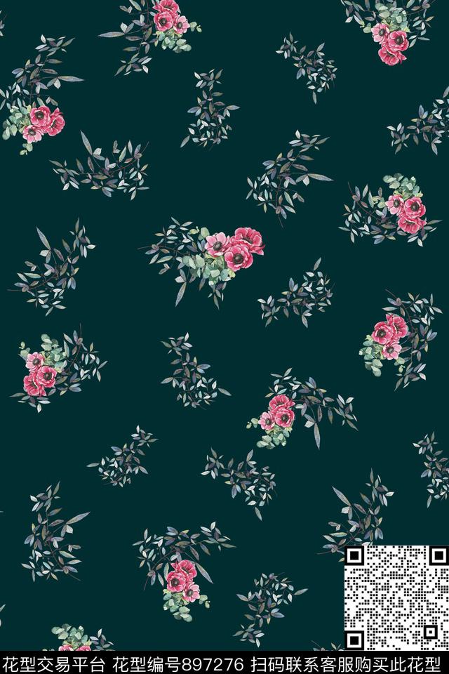 小碎花绿植树叶手绘花卉传统印花华亿平台下载（图片编号: 897276） - 瓦栏（Walan）