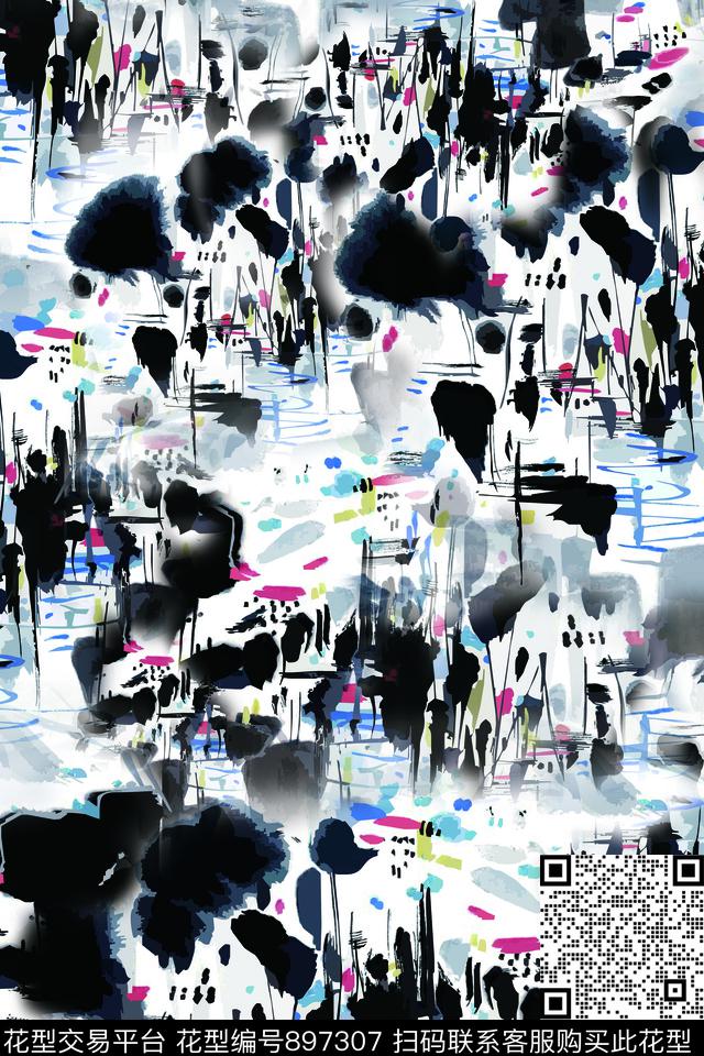 中国风水墨风几何数码印花华亿平台下载（图片编号: 897307） - 瓦栏（Walan）