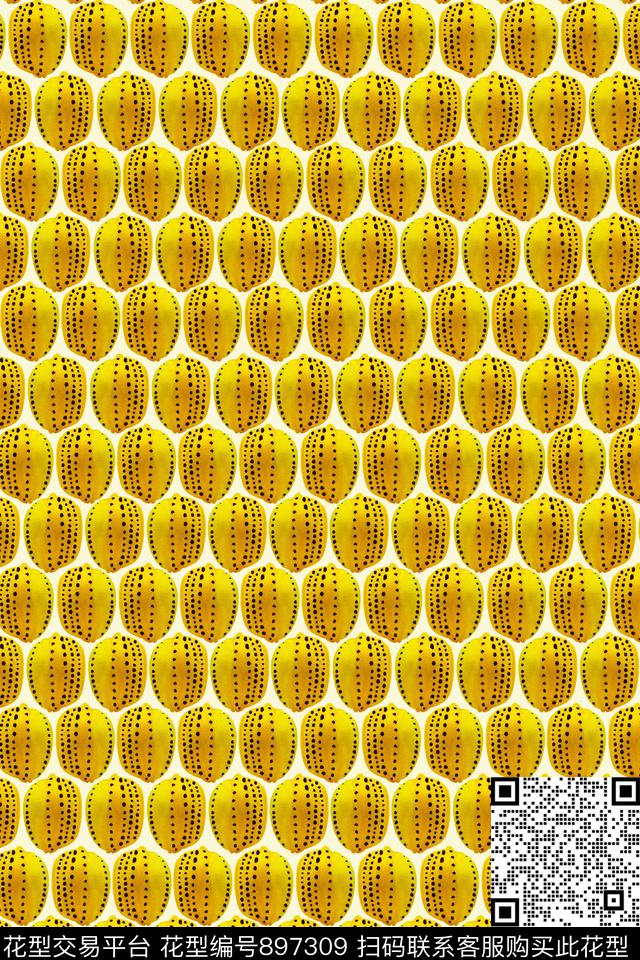 柠檬波点趣味传统印花华亿平台下载（图片编号: 897309） - 瓦栏（Walan）