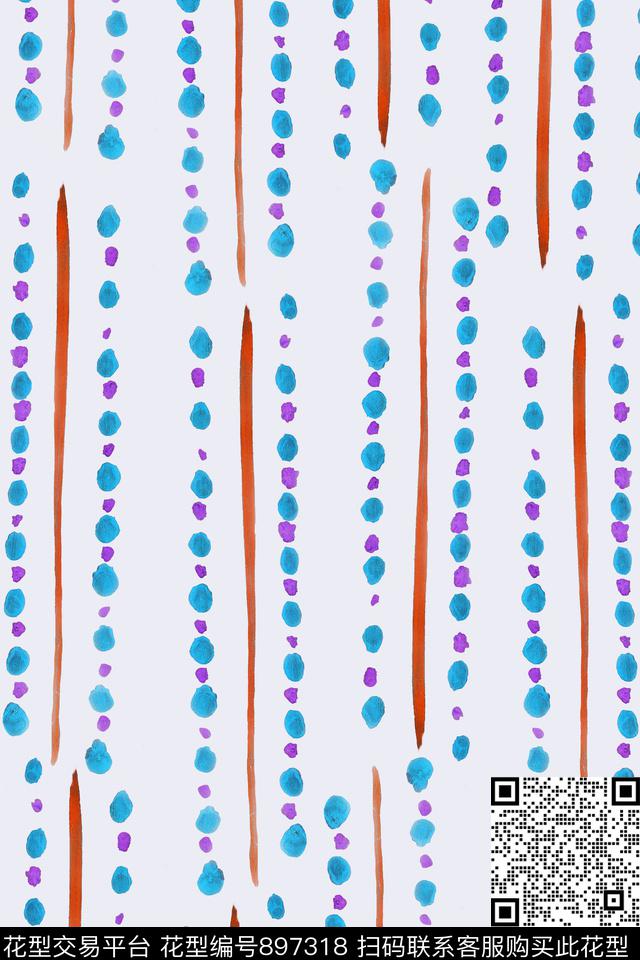 休闲线条花卉波点传统印花华亿平台下载（图片编号: 897318） - 瓦栏（Walan）