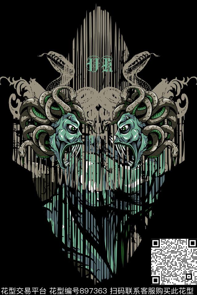 卡通男装定位花数码印花华亿平台下载（图片编号: 897363） - 瓦栏（Walan）