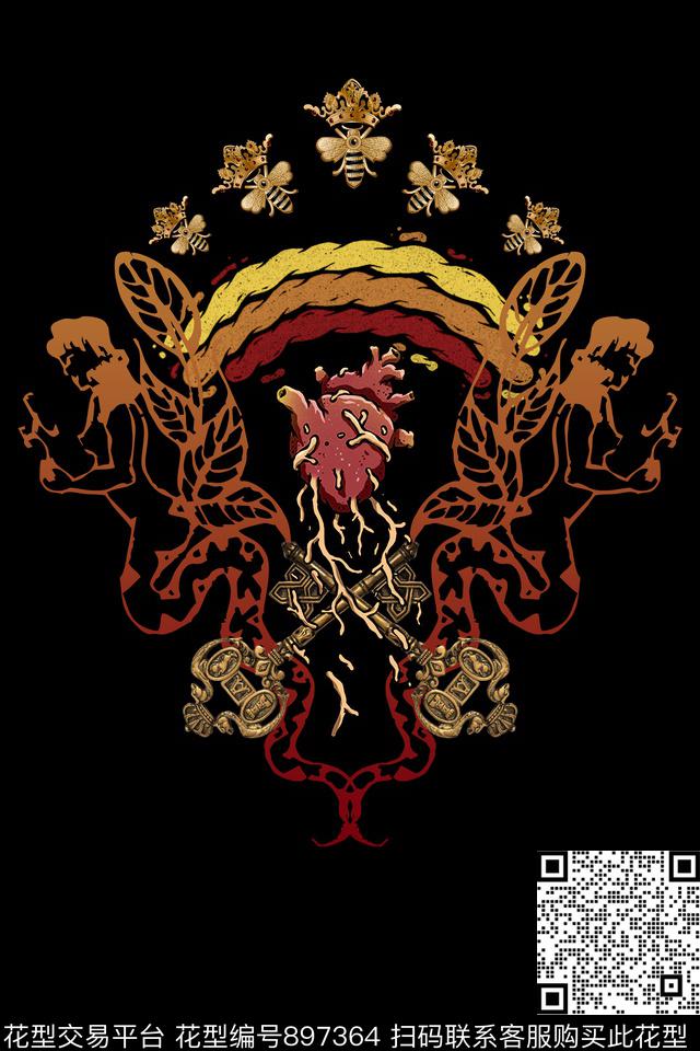 卡通男装定位花数码印花华亿平台下载（图片编号: 897364） - 瓦栏（Walan）