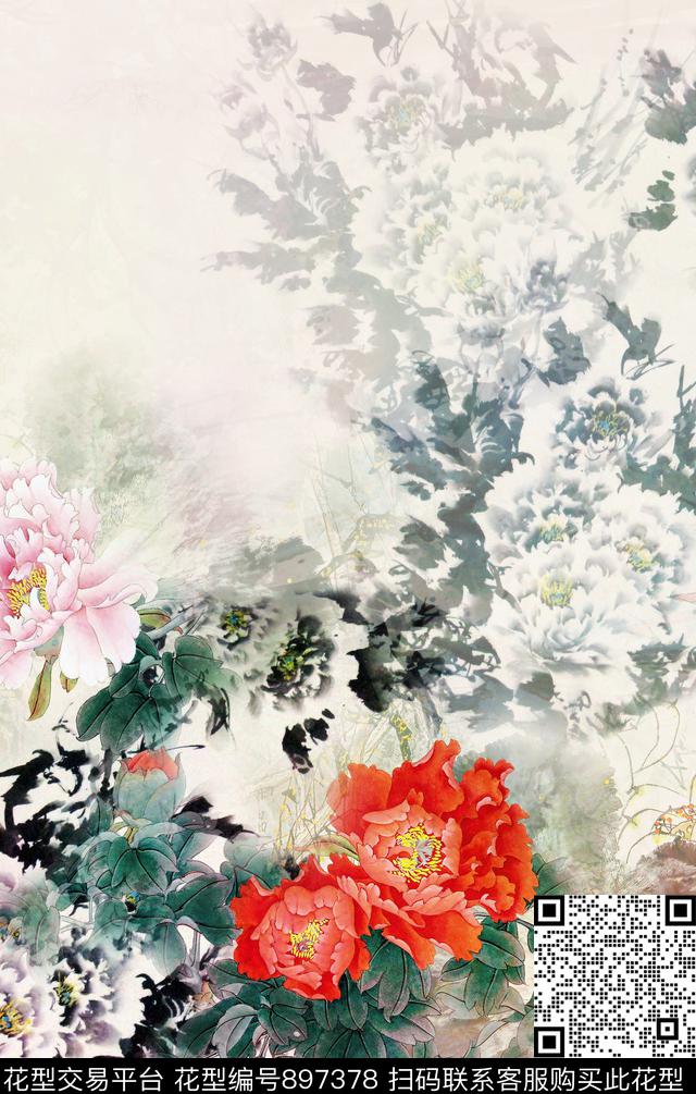 中国风定位花花卉数码印花华亿平台下载（图片编号: 897378） - 瓦栏（Walan）