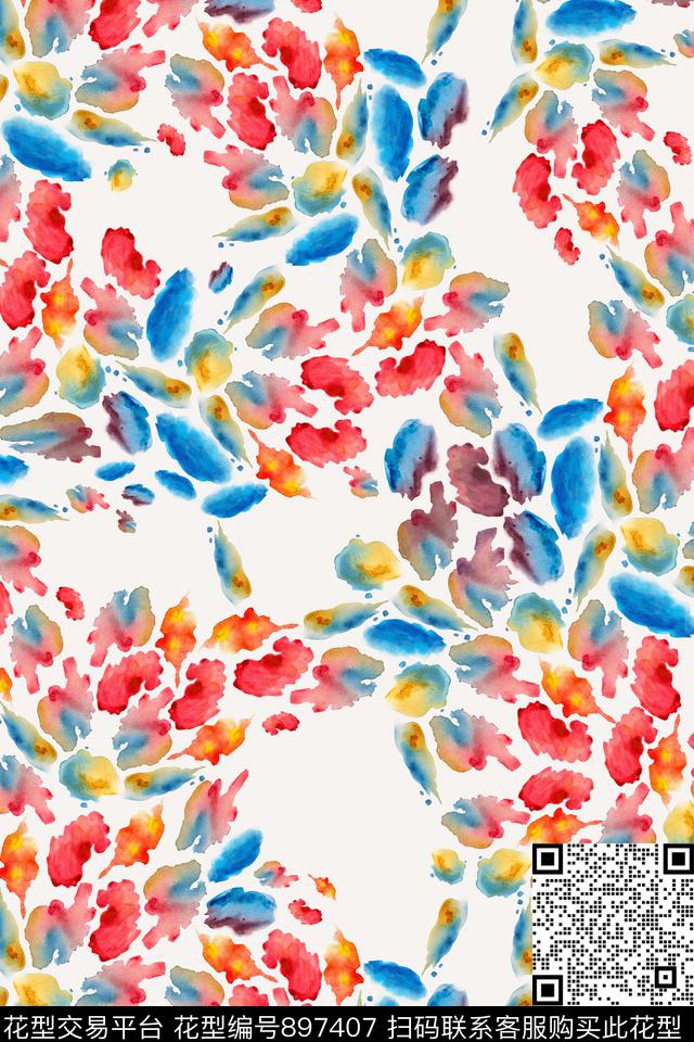 抽象花卉抽象手绘花卉数码印花华亿平台下载（图片编号: 897407） - 瓦栏（Walan）