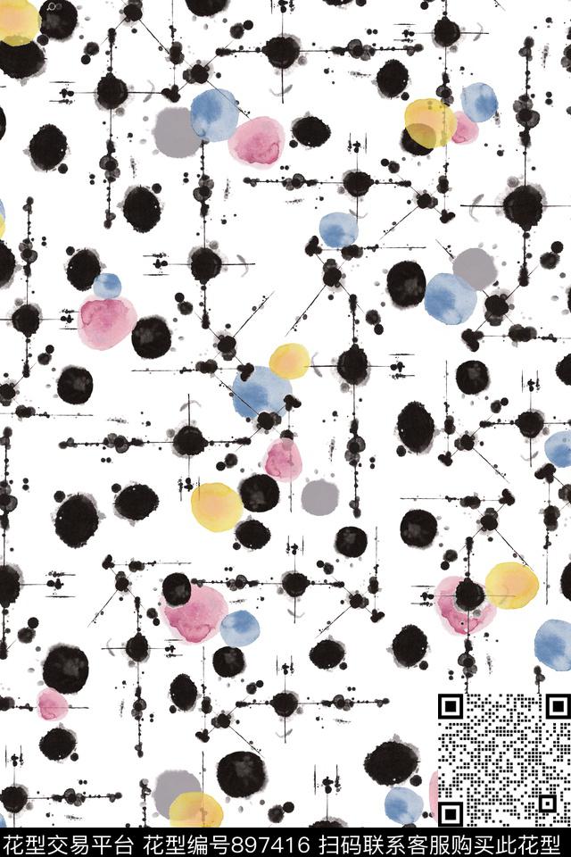 抽象线条几何数码印花华亿平台下载（图片编号: 897416） - 瓦栏（Walan）