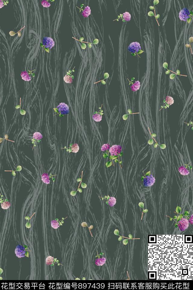 花卉手绘花卉线条数码印花华亿平台下载（图片编号: 897439） - 瓦栏（Walan）