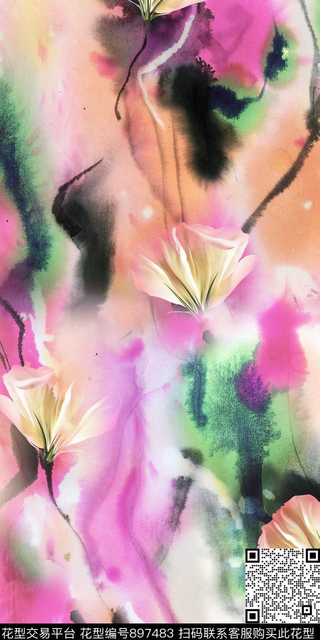 花卉抽象3D立体数码印花华亿平台下载（图片编号: 897483） - 瓦栏（Walan）