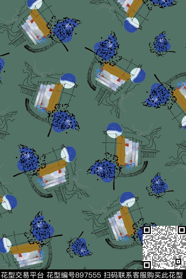 抽象笔触线条数码印花华亿平台下载（图片编号: 897555） - 瓦栏（Walan）