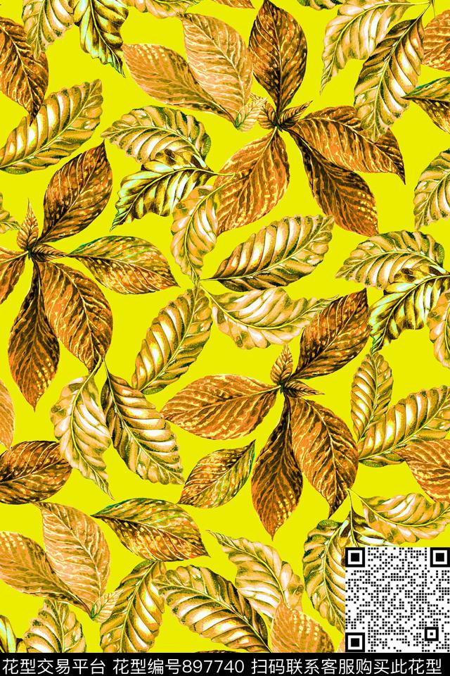 植物抽象绿植树叶数码印花华亿平台下载（图片编号: 897740） - 瓦栏（Walan）