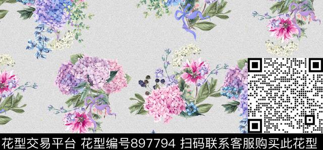 大花花卉兰花数码印花华亿平台下载（图片编号: 897794） - 瓦栏（Walan）