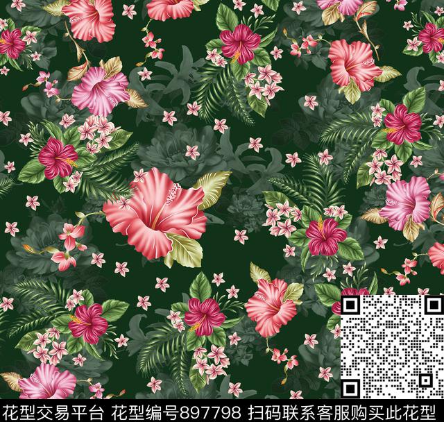 大花花卉兰花数码印花华亿平台下载（图片编号: 897798） - 瓦栏（Walan）