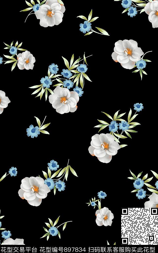小碎花手绘花卉绿植树叶数码印花华亿平台下载（图片编号: 897834） - 瓦栏（Walan）