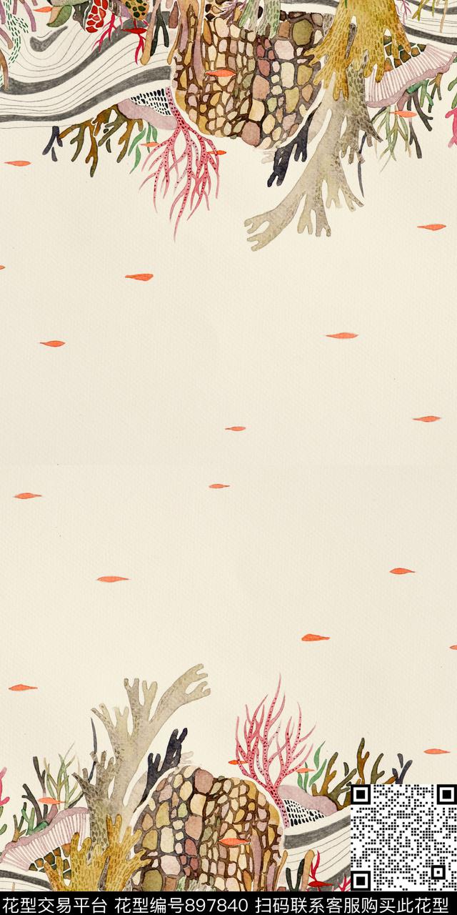 热带植物手绘花卉数码印花华亿平台下载（图片编号: 897840） - 瓦栏（Walan）