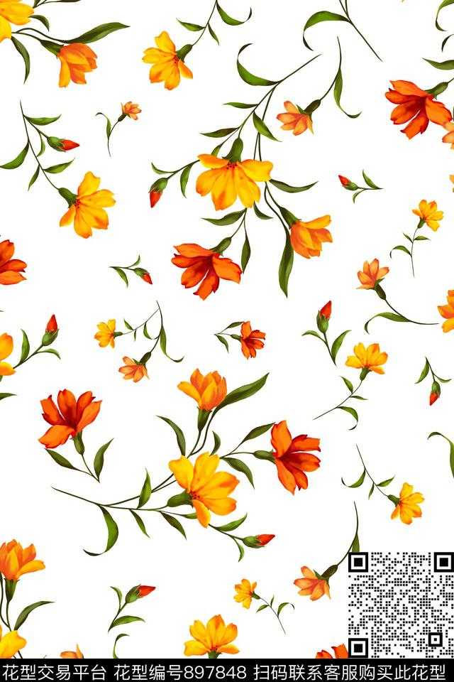 花卉手绘花卉小碎花数码印花华亿平台下载（图片编号: 897848） - 瓦栏（Walan）