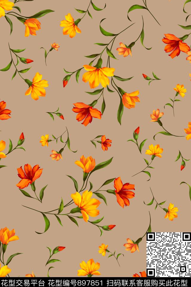 花卉手绘花卉小碎花数码印花华亿平台下载（图片编号: 897851） - 瓦栏（Walan）