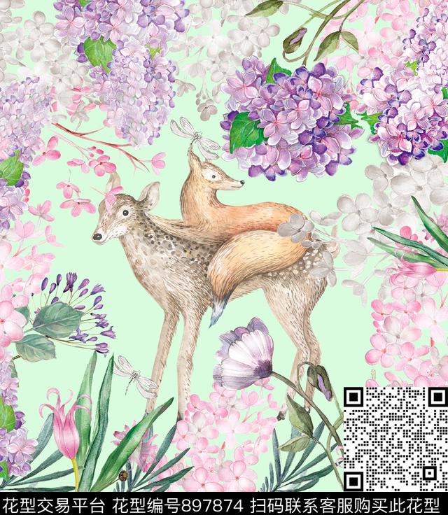 休闲动物花卉数码印花华亿平台下载（图片编号: 897874） - 瓦栏（Walan）