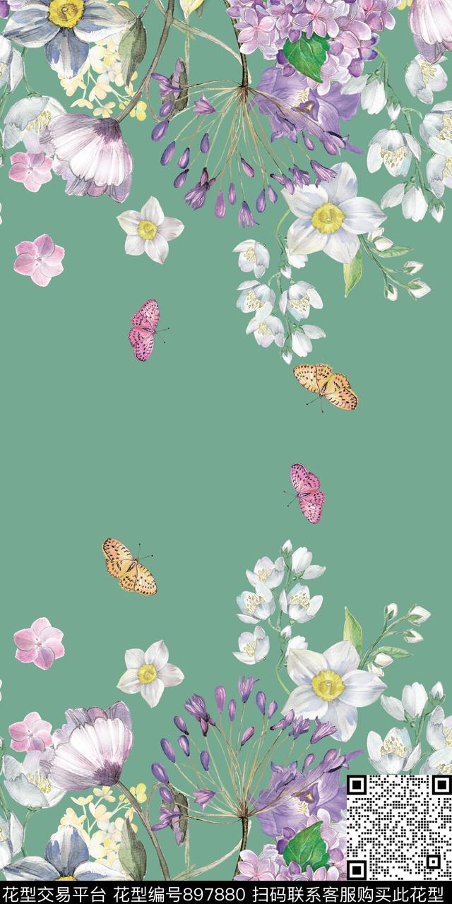 复古水彩花卉长巾数码印花华亿平台下载（图片编号: 897880） - 瓦栏（Walan）