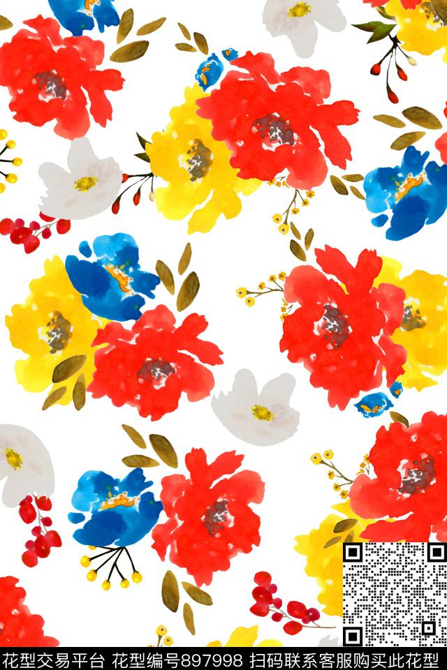 水彩花卉手绘花卉绿植树叶数码印花华亿平台下载（图片编号: 897998） - 瓦栏（Walan）