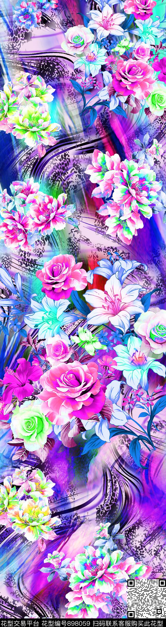 花卉玫瑰花抽象花卉数码印花华亿平台下载（图片编号: 898059） - 瓦栏（Walan）