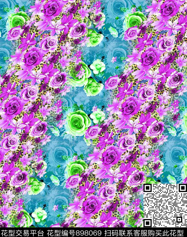 花卉玫瑰花抽象花卉数码印花华亿平台下载（图片编号: 898069） - 瓦栏（Walan）