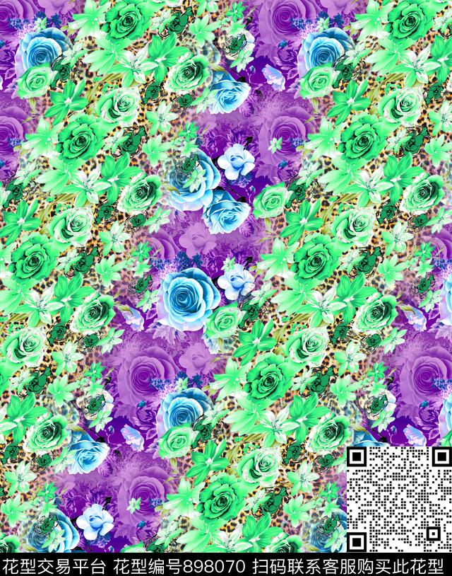 花卉玫瑰花抽象花卉数码印花华亿平台下载（图片编号: 898070） - 瓦栏（Walan）