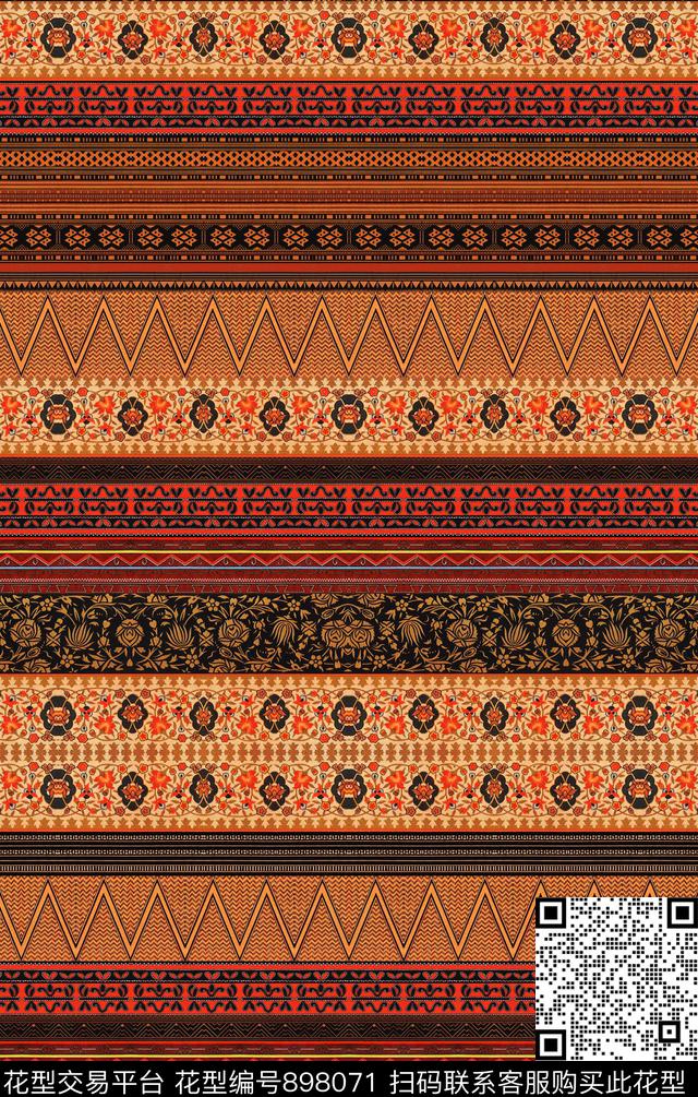 民族风纹理几何数码印花华亿平台下载（图片编号: 898071） - 瓦栏（Walan）