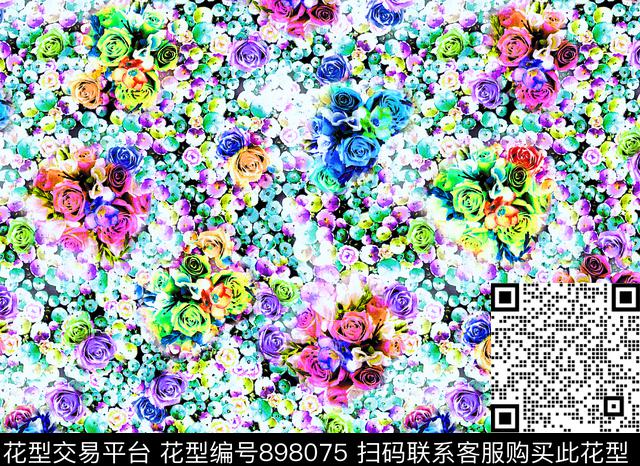 花卉玫瑰花抽象花卉数码印花华亿平台下载（图片编号: 898075） - 瓦栏（Walan）