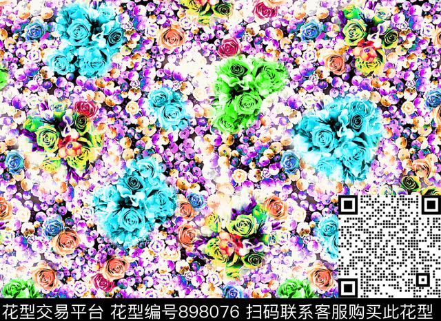 花卉玫瑰花抽象花卉数码印花华亿平台下载（图片编号: 898076） - 瓦栏（Walan）