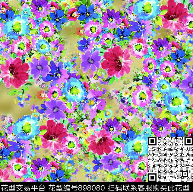 花卉玫瑰花抽象花卉数码印花华亿平台下载（图片编号: 898080） - 瓦栏（Walan）