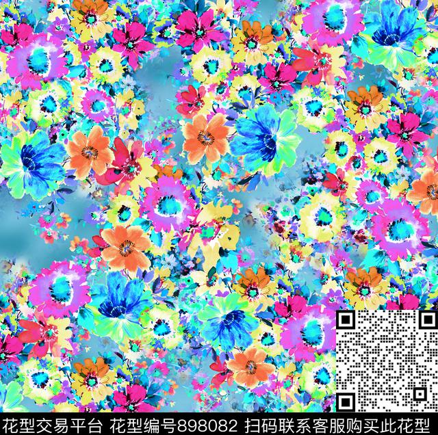 花卉玫瑰花抽象花卉数码印花华亿平台下载（图片编号: 898082） - 瓦栏（Walan）